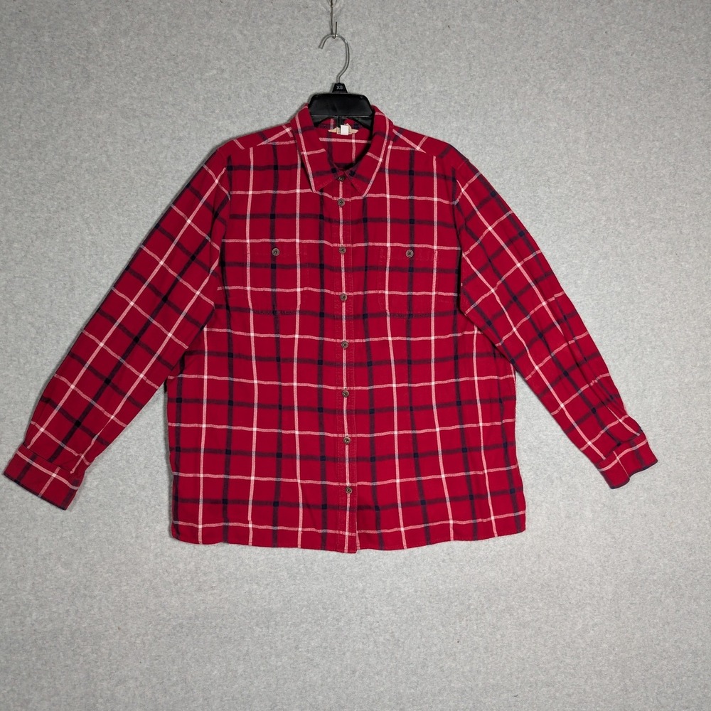 Duluth Trading Co Flannel Shirt Women XXL Red Plaid Button Up Cotton Cabincore